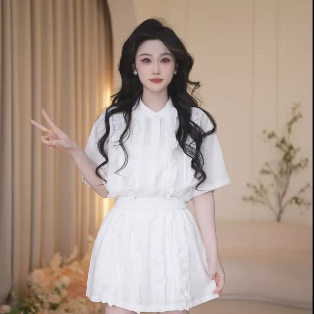 2025夏季新款气质休闲polo领衬衫两件套显瘦短裤时尚减龄套装女