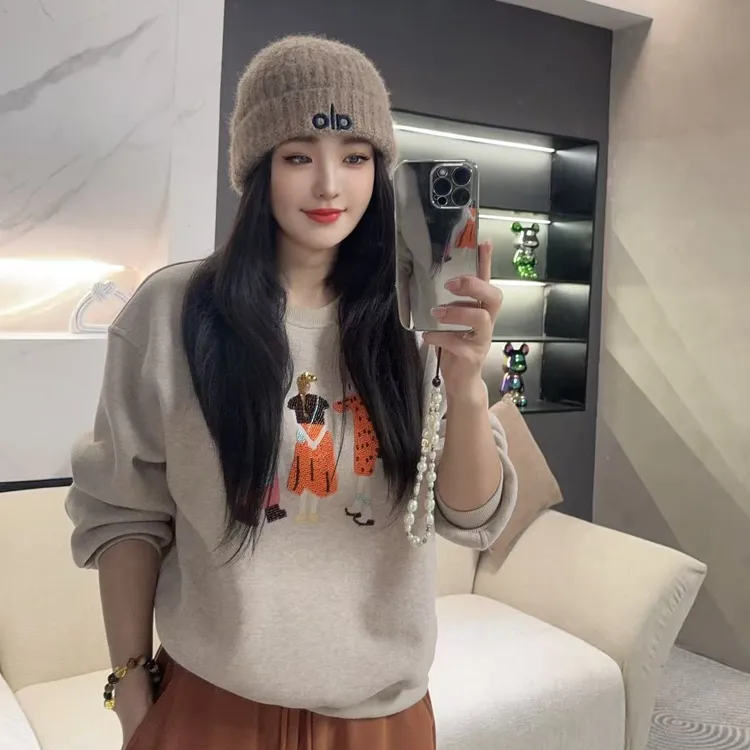 【​潮趣绣像】2025秋冬新款休闲加绒刺绣圆领卫衣H6265