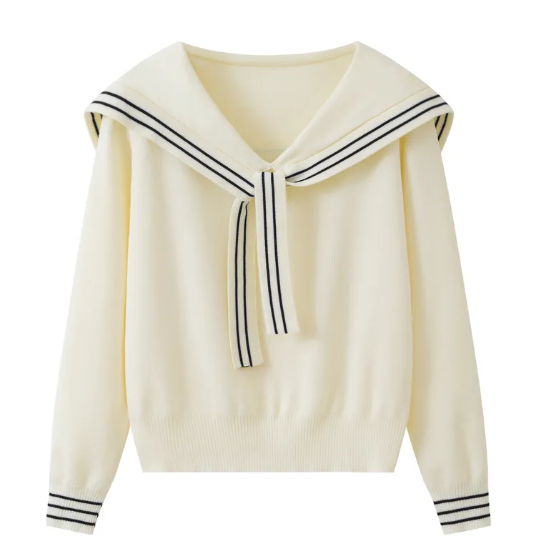 海军领长袖针织衫秋季新款减龄百搭学院风宽松短款上衣女款J2-16