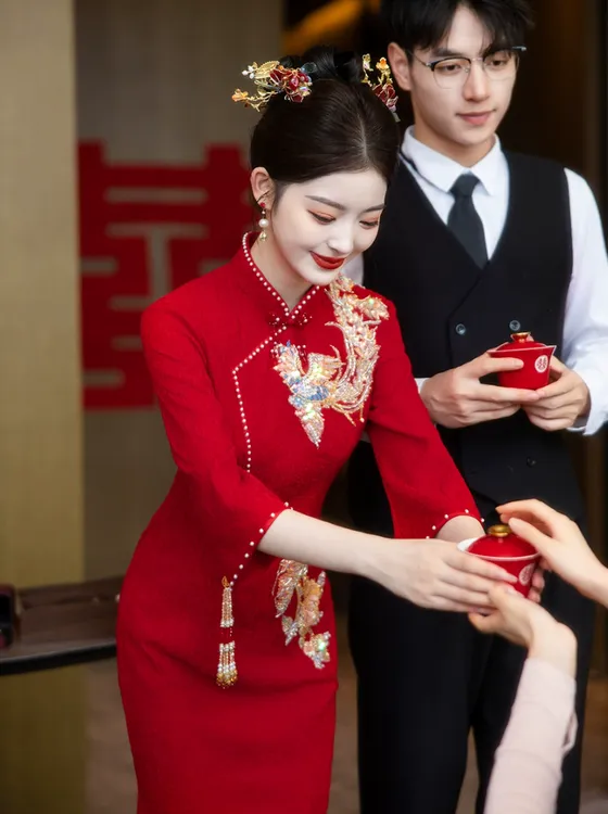 【与凤舞】敬酒服新娘高级感红色结婚鱼尾旗袍订婚礼服新中式新款