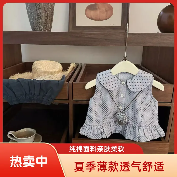 2025夏季新款棉质女童荷叶边波点背心韩版短裤套装适用薄款休闲