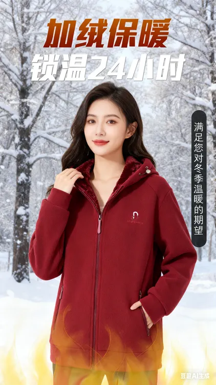 【加绒加厚】女士2025新款澳洲一体绒家居休闲防风减龄保暖连帽外套