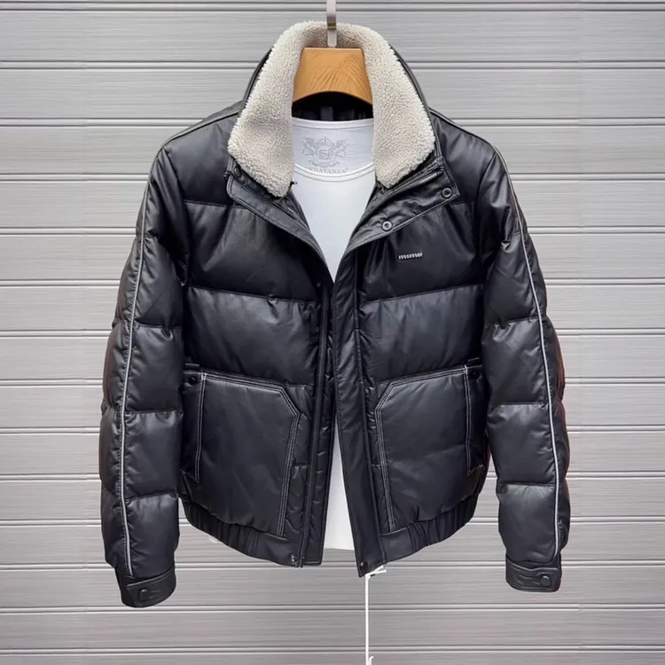 莱蒙璀高级PU皮羽绒服男款韩版潮流加厚保暖皮夹克冬季新款外套