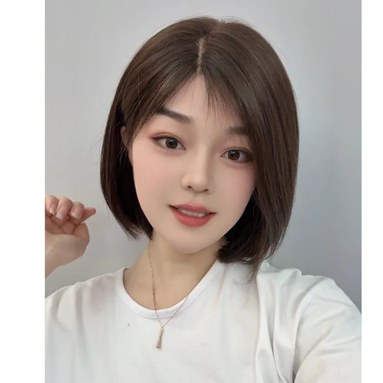 30cm手织蕾丝仿真大头皮新款波波头全真发全头套轻薄透气不闷热