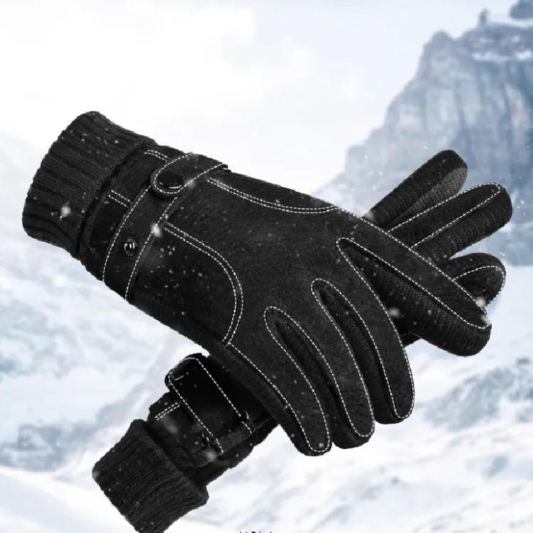 男士冬季猪皮手套户外防寒防风保暖加绒加厚保暖手套摩托车触屏