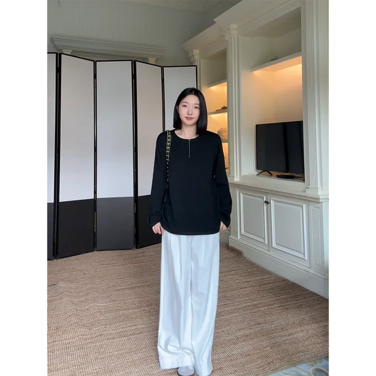 郭九九呢 羊毛简约百搭宽松显瘦针织衫毛衣直筒阔腿裤 G925A13944