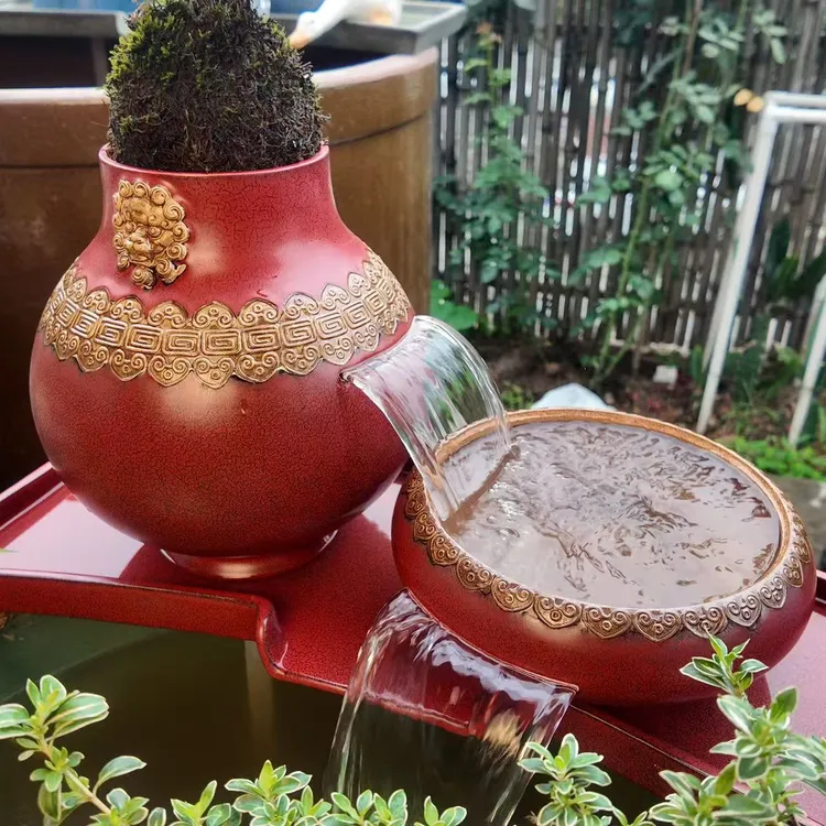 楚汉听香瑞狮鸣泉60长板复古流水摆件增氧过滤造景陶瓷