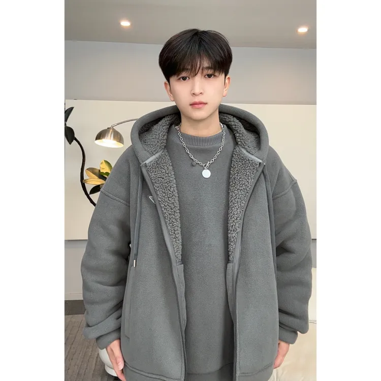 【加厚】秋冬连帽云朵绒纯色男女同款加绒加厚潮牌外套W-780