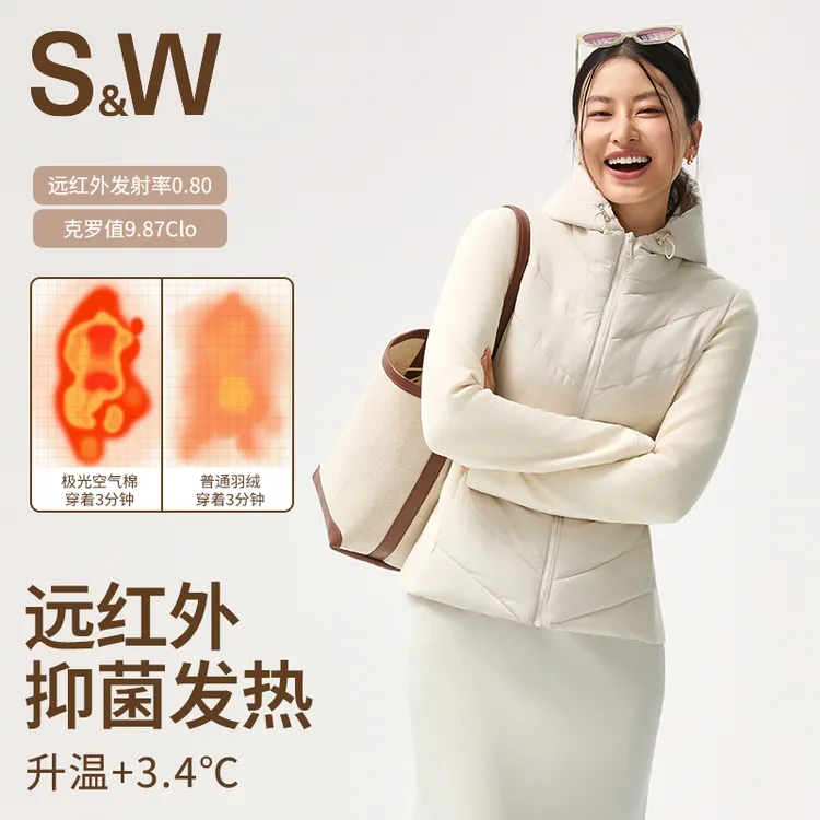 SW立领女款冬季加厚保暖显瘦拉链连帽棉服空气棉锁温轻薄1363