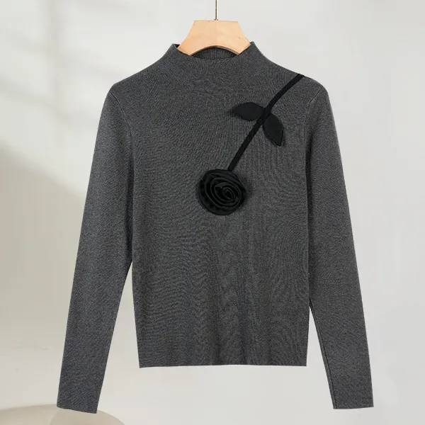 高级感新款立体花朵针织衫中袖长袖修身设计感上衣知性百搭打底衫