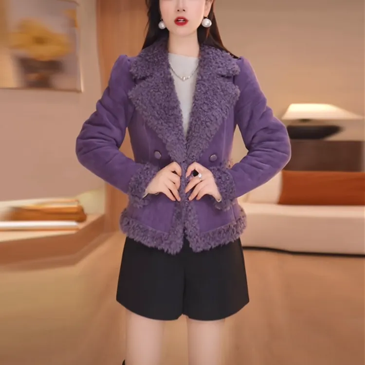 加绒加厚气质轻奢短款女士外套2025秋冬新款时尚减龄休闲百搭上衣