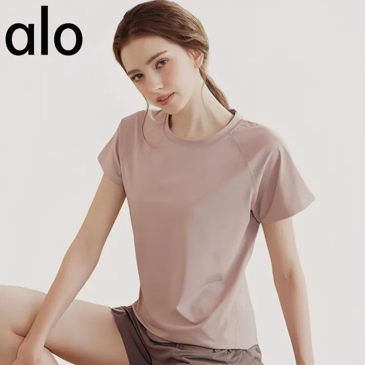 Alo 透气修身显瘦运动上衣女瑜伽服跑步速干短袖t恤健身服夏新款