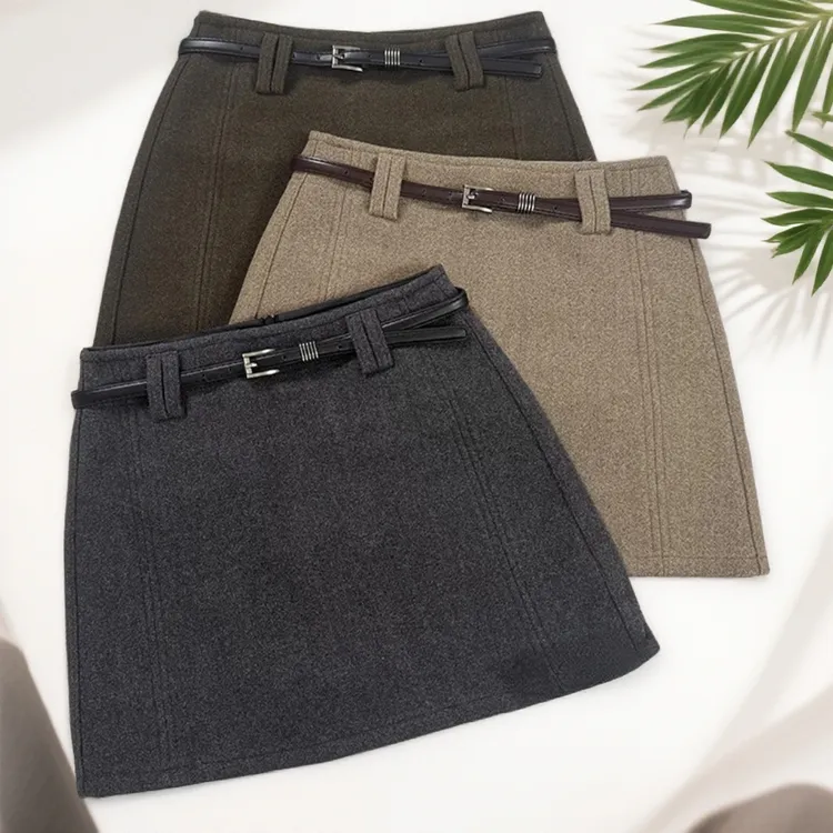 秋冬新款韩版高腰显瘦毛呢A字短裙女时尚通勤百搭休闲半身裙