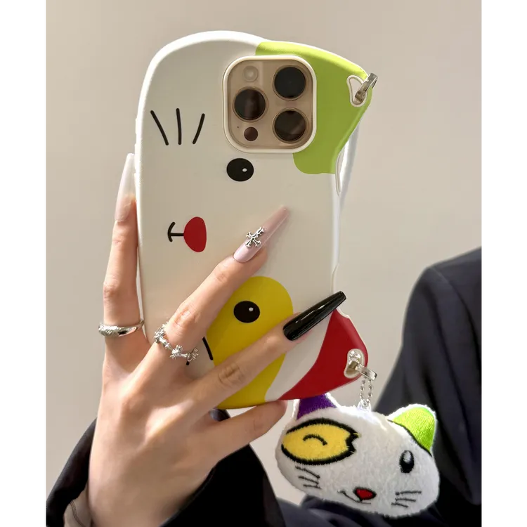 软萌可爱小怪猫咪手提袋适用苹果16promax硅胶手机壳iPhone15新14