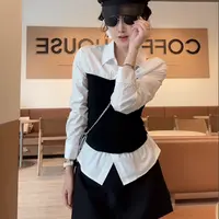 XIAOBAI秋季翻领通勤连衣裙显瘦衬衫修身衬衫