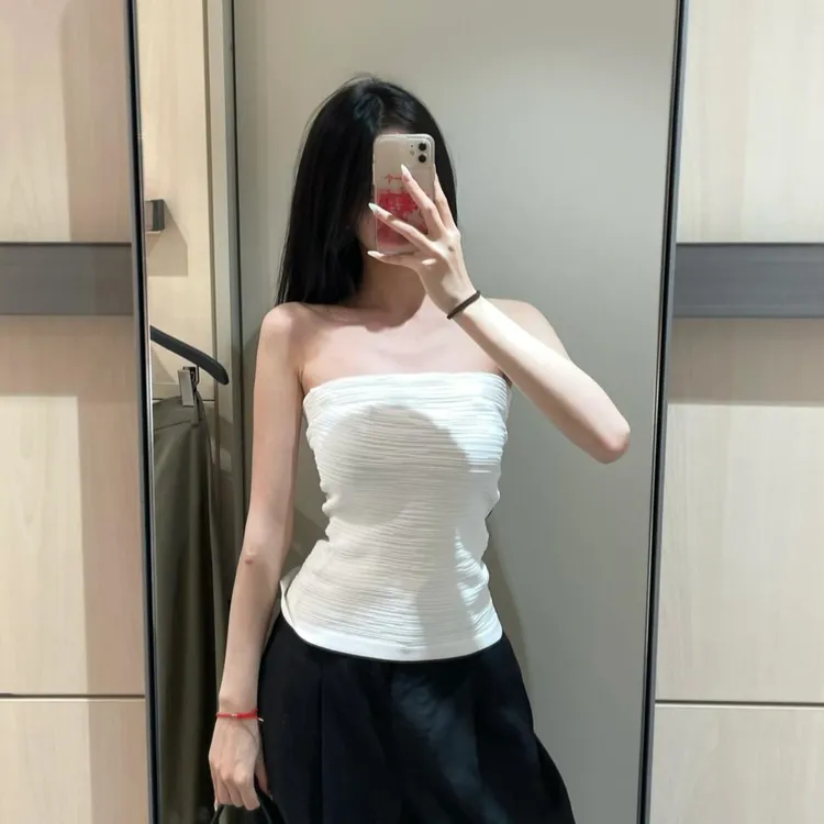 高定肌理感弹力外穿背心修身裹胸上衣显瘦气质性感轻奢纹理抹胸女