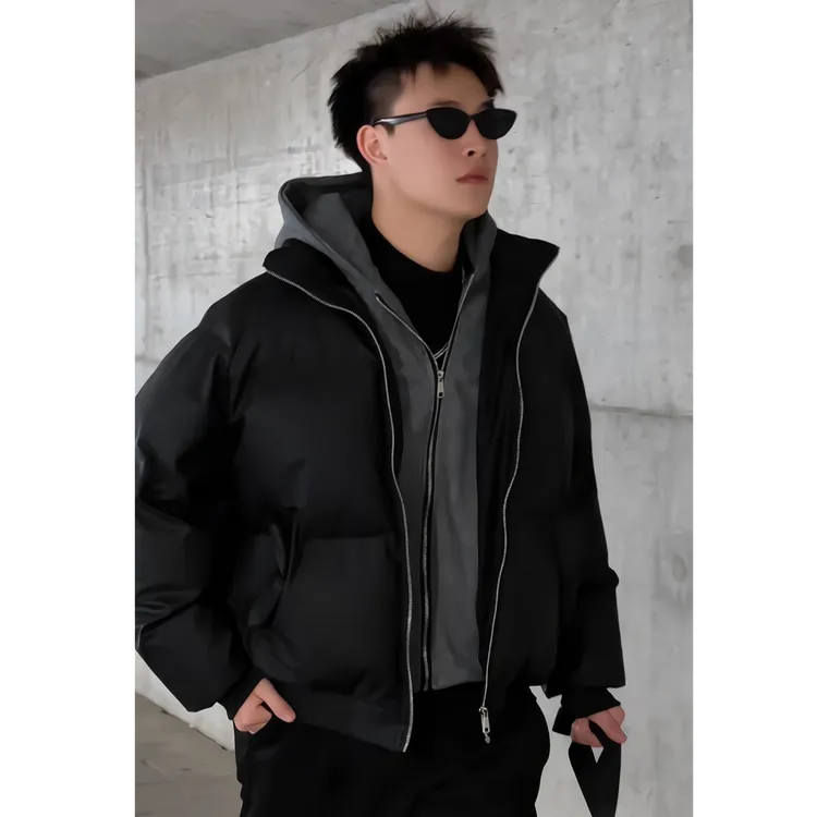 SenD潮牌【软皮假两件】重磅可机洗情侣冬季连帽双拉链棉服棉袄