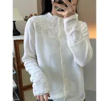 太阳花羊毛钩花韩版立领软糯好穿针织开衫秋冬新显瘦经典百搭毛衣