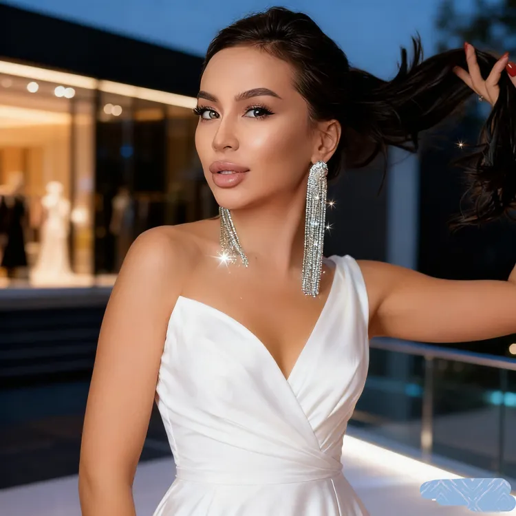 合金锆石耳饰 INS博主同款夸张水钻长款流苏耳环个性时尚轻奢耳饰