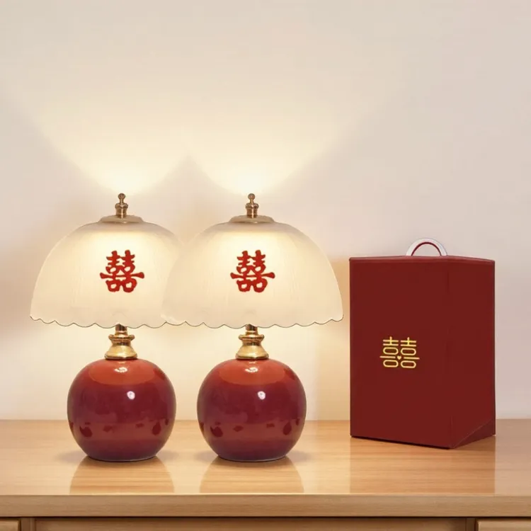 陪嫁长明灯一对结婚婚房台灯红色床头灯送新娘新人用新婚礼物喜灯