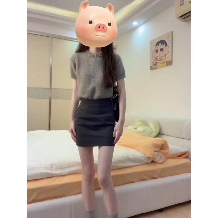 2025春季新款韩系复古辣妹重工镶钻短袖上衣搭高腰显瘦半身裙套装