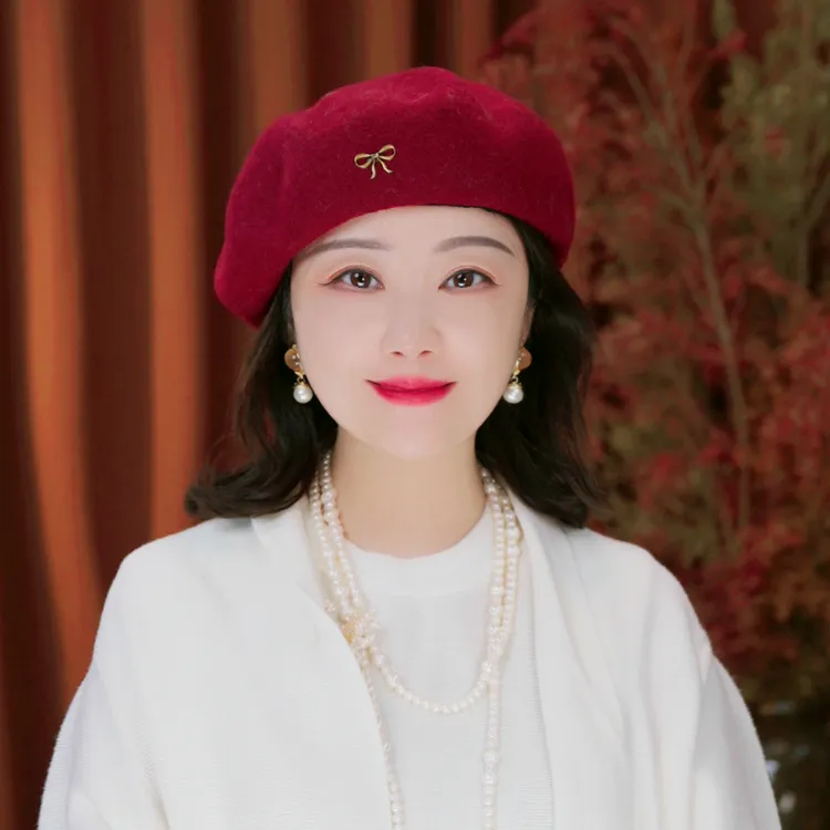 【新款】秋冬蝴蝶标羊毛蓓蕾帽大尺寸版型法式优雅高级感时尚百搭