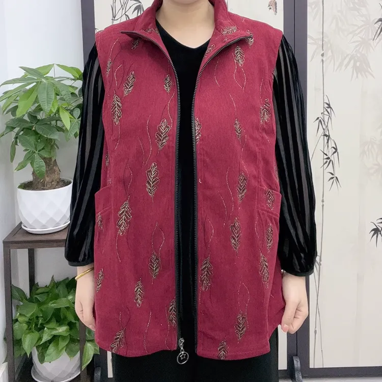 8053优雅复古树叶珠片外穿马夹