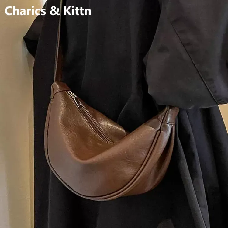 Charics&Kittn真皮女包包女式2025新款斜挎包单肩四季百搭饺子包
