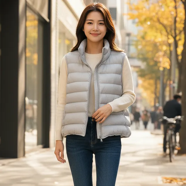 90白鸭绒立领排骨羽绒服马甲女2025冬新款韩版休闲排骨马甲羽绒