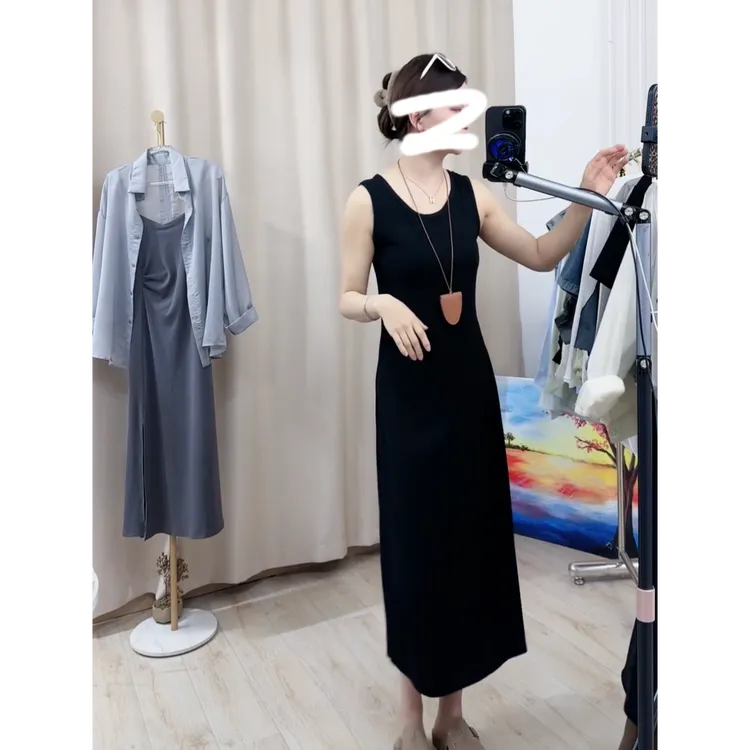 百搭时尚新款垂感长款女士高级感显瘦连衣背心裙-70203款