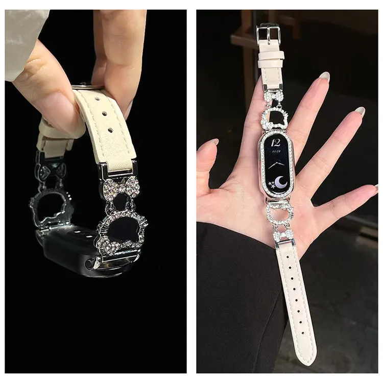 适用红米watch6/5/4闪钻KT猫拼皮手表带女小米手环10/9/8/Pro/NFC