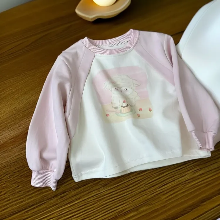 鹿小冉女童秋款可爱卡通拼色卫衣韩版秋装6009长袖打底