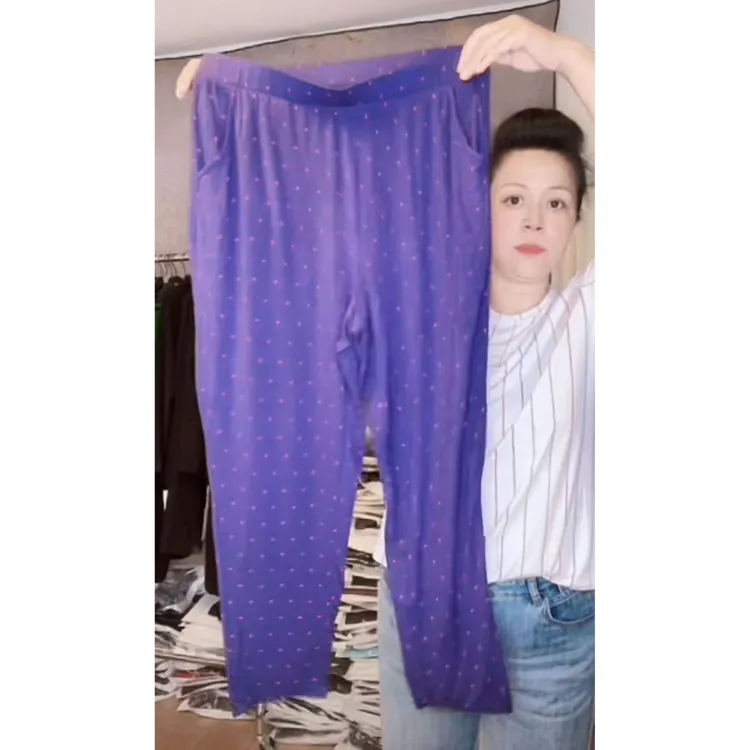 妙唐时尚大码新款弹力女士休闲裤哈伦裤273C蓝粉点