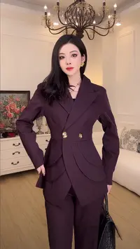 2530新款红色条纹气质西装套装女士韩版总裁风时尚修身显瘦西服