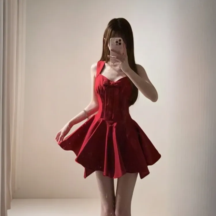 玫瑰人生 夏季新款法式矜贵千金风重工收腰显瘦无袖公主连衣裙子