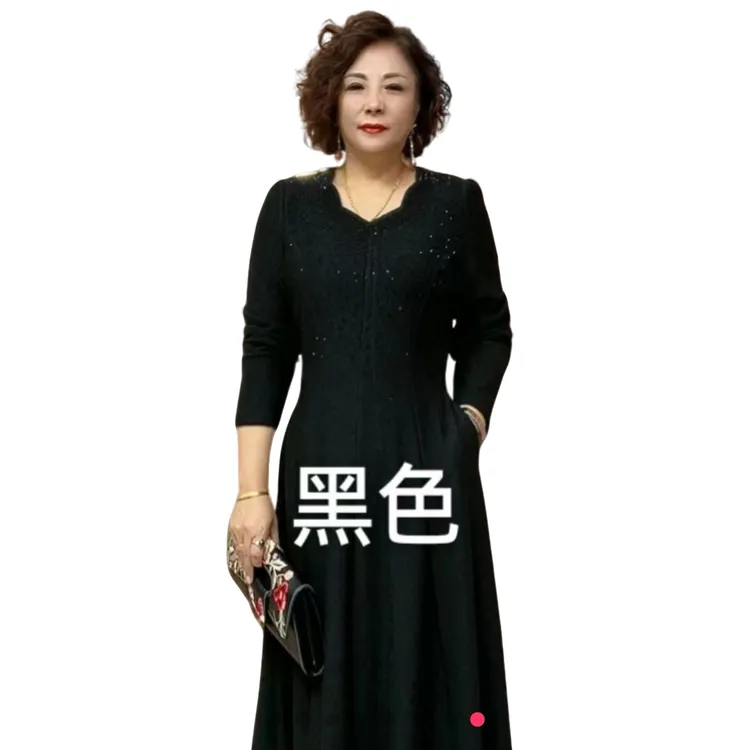 纯色弹力大摆提花长款修身显瘦遮肚大码连衣裙