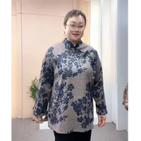120-220斤大花旗袍领加绒中老年气质国风中式妈妈装保暖上衣印花