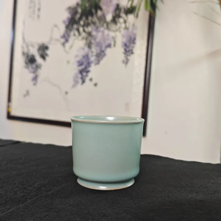 汝瓷纯原矿仿古釉纯手工卷足容天杯80CC容量支钉烧