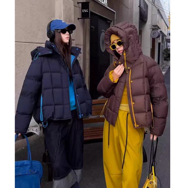 高级感连帽泡芙棉服女2025冬季新款韩版复古加绒加厚保暖短外套