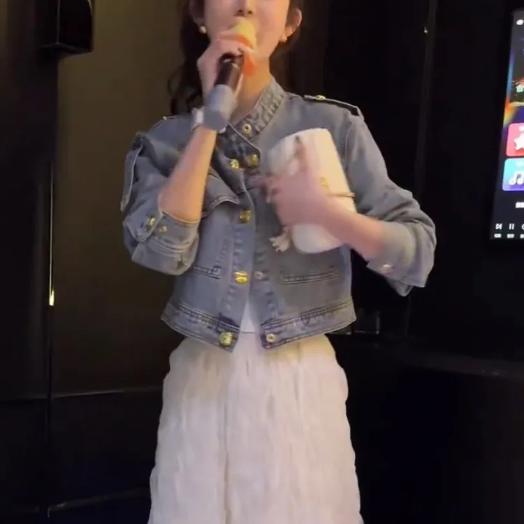 2025新款美式复古牛仔外套女春秋季设计感小众夹克开叉上衣