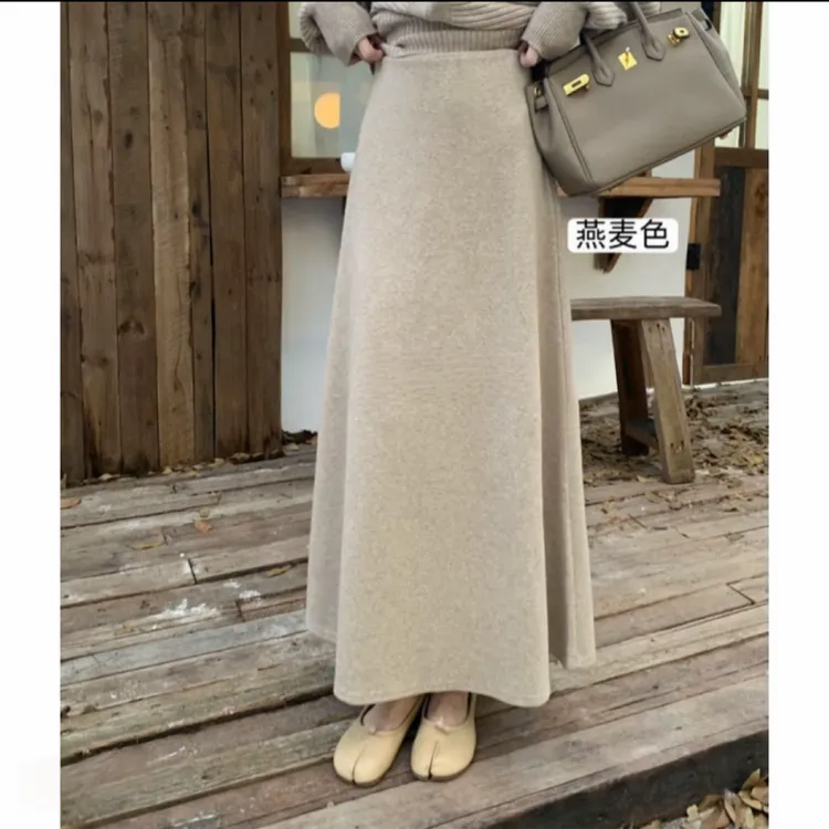 【CC】加厚baby绒冬款法式高品质弹力收腰显瘦遮肉纯色气质半身裙