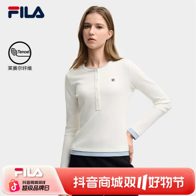 【百搭流光风】FILA/斐乐女秋新款圆领舒适长袖亨利衫F11W548214F