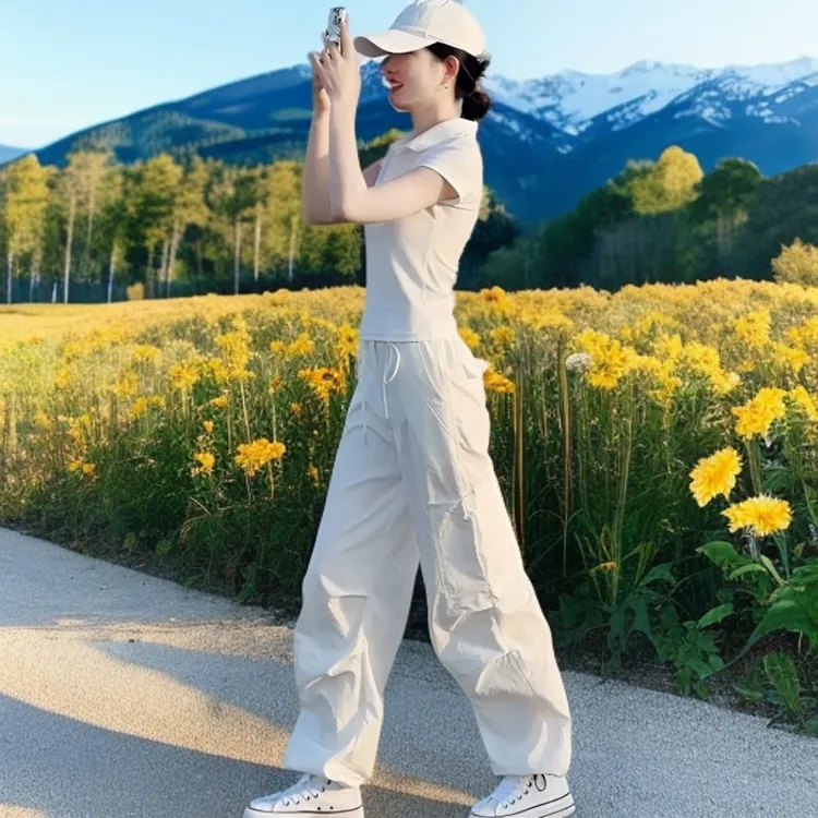 2025夏季超好看直筒休闲裤宽松薄款美式T恤松弛感白色工装裤女夏