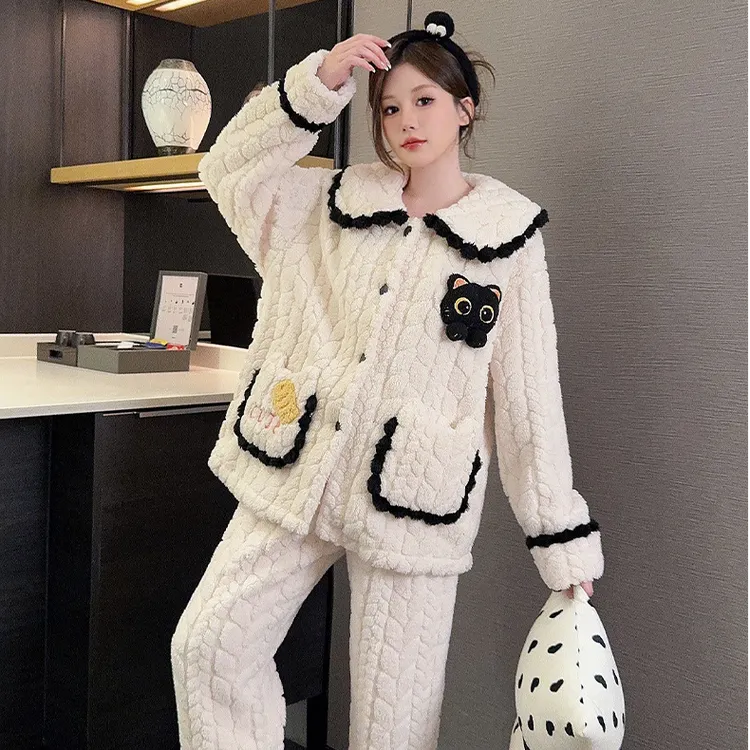 大码胖mm睡衣冬天加绒加厚保暖240斤加肥宽松可爱家居服外穿套装