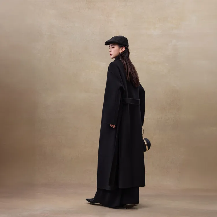 【赫本的衣】赫本风高级双面羊毛大衣女秋冬新款长款系带外套QMA133
