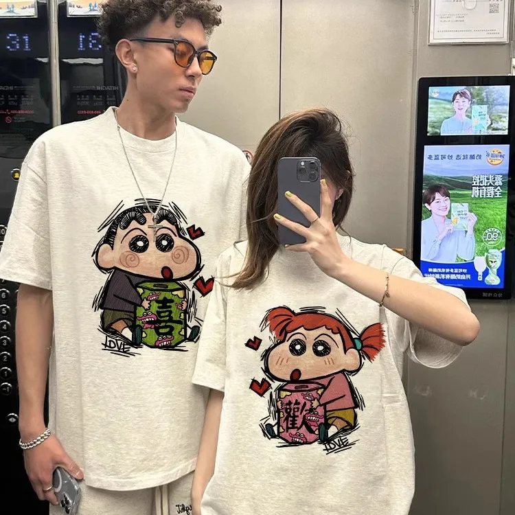 【两件装】潮牌蜡笔小新情侣装短袖t恤2025新款一男一女设计感纯棉