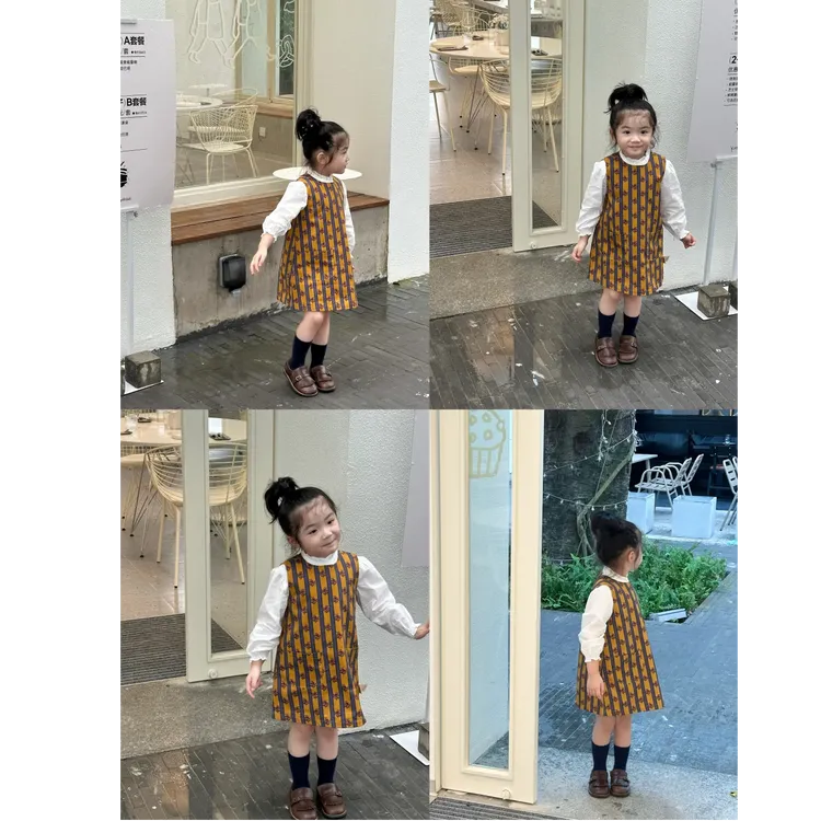 壹妈英伦风套装女童秋冬长袖白色衬衫洋气宝宝碎花公主背心裙时髦