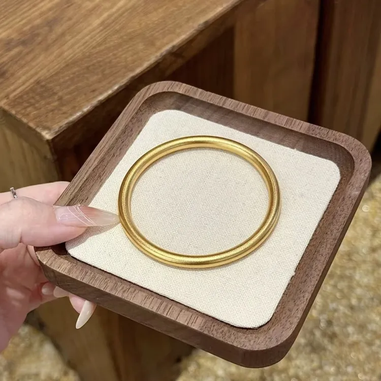 铜合金手镯 古法素圈手镯轻奢实心传承5n女款精工磨砂金色镯子