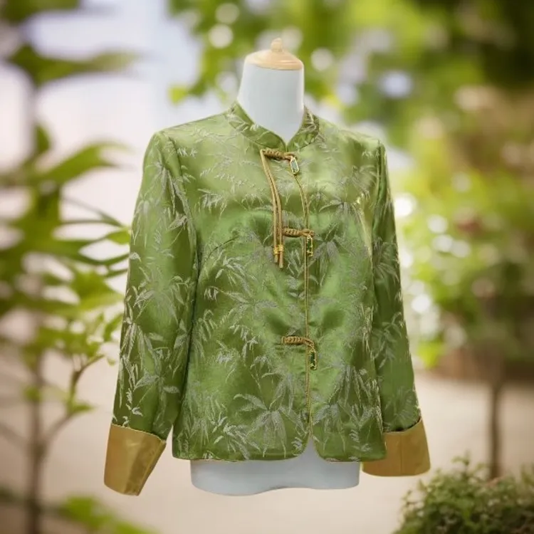 新中式设计师重工绿竹古风流苏立领提花外套2025秋款原版正品    