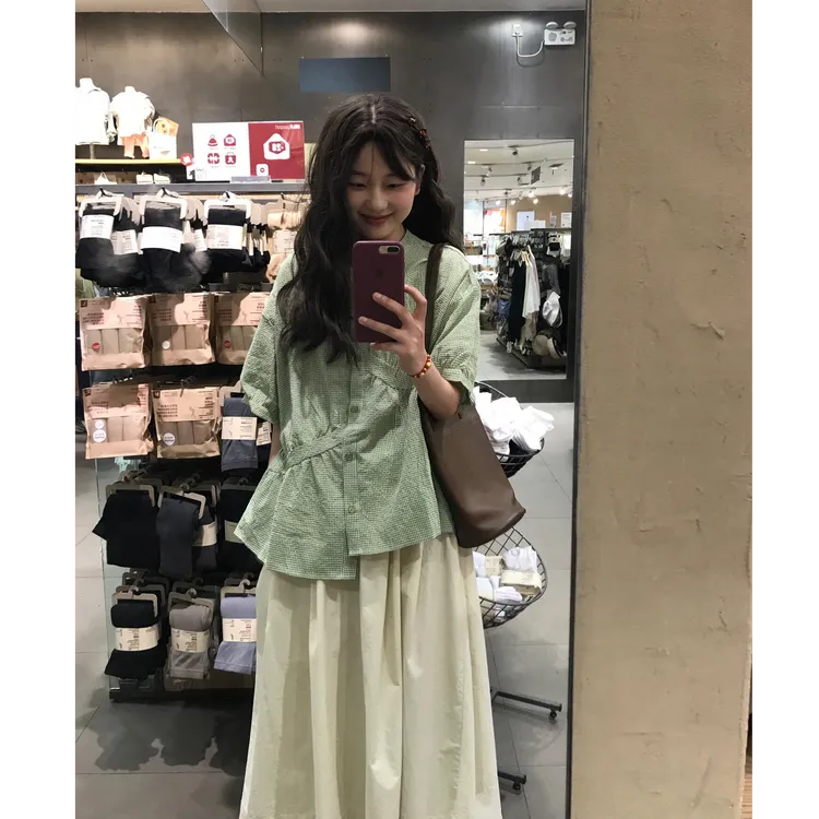 MARIE.COCO不规则格子衬衫设计感法式独特别致上衣休闲气质半身裙